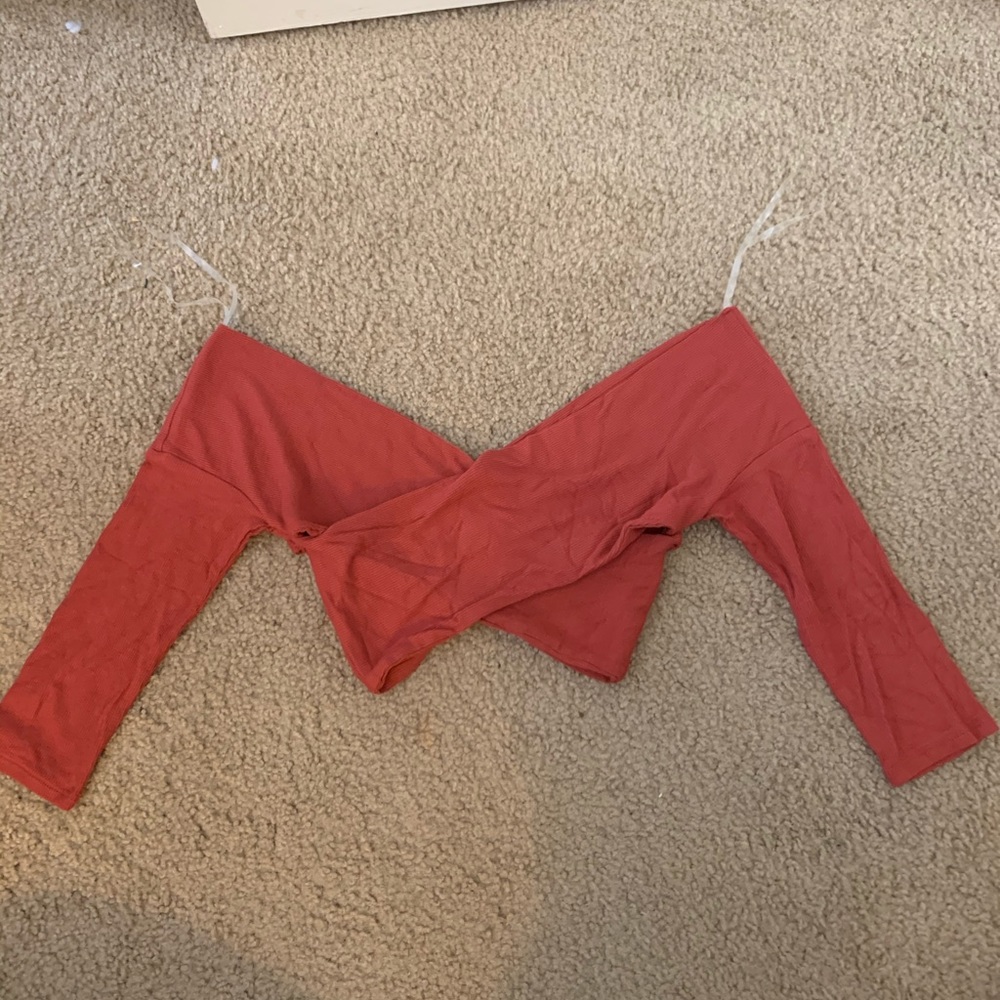 Brick colored off the shoulder top